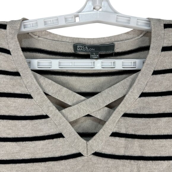 89th & Madison Womens Striped Knit Sweater L Cross-V Neck 3/4 Sleeves - Picture 2 of 10